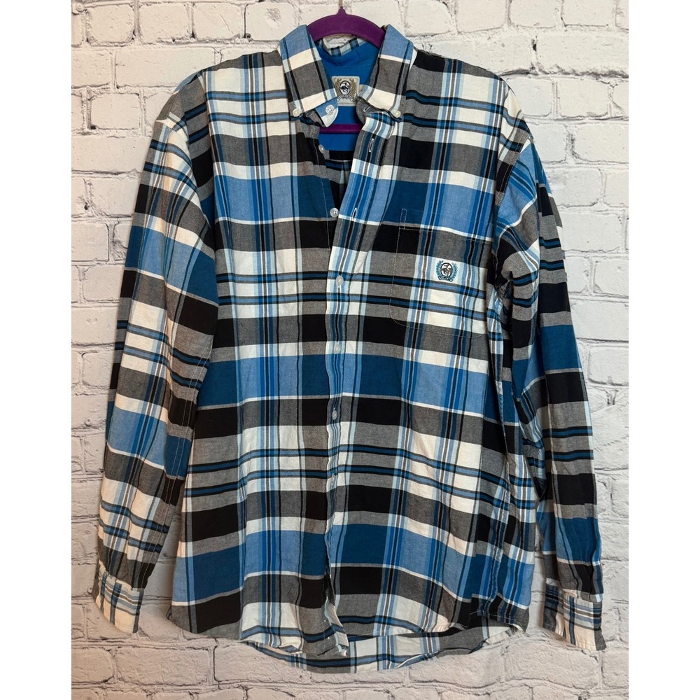 Cinch Mens Plaid Long Sleeve Button Up‎ Shirt Blue Black White Size M